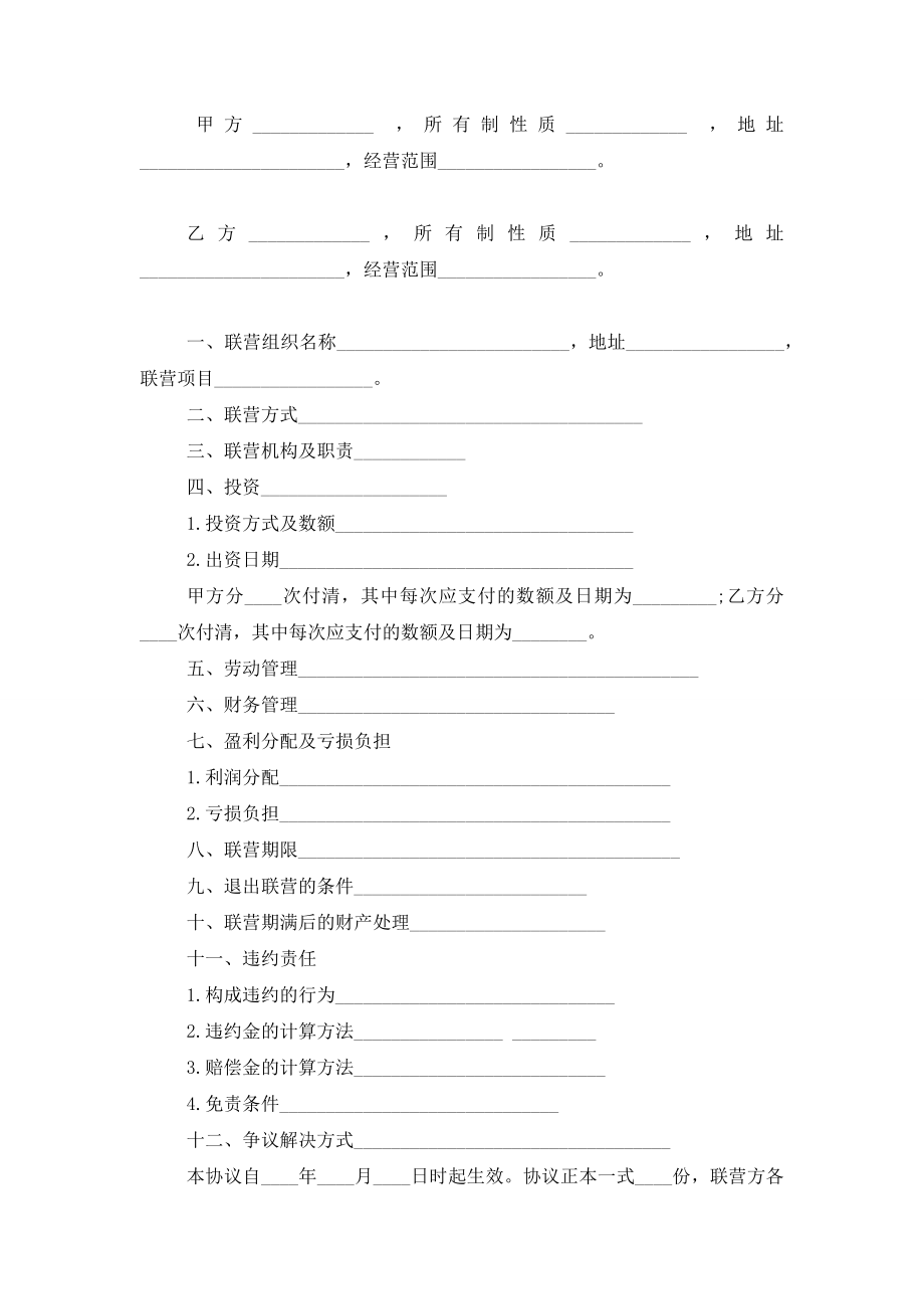 合伙型联营合同协议书范本模板.doc