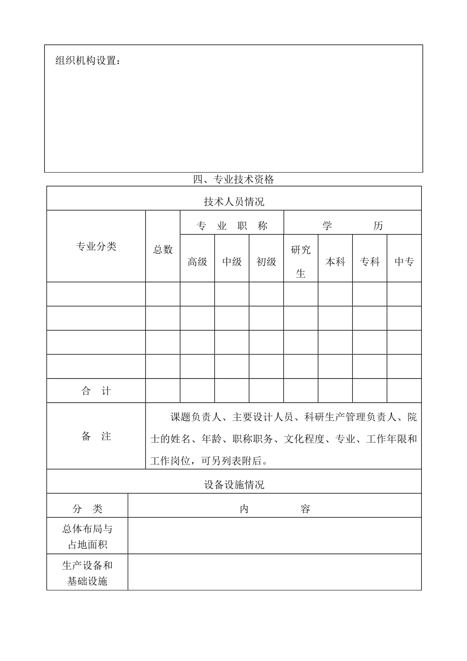 装备承制单位资格审查申请表模板.doc