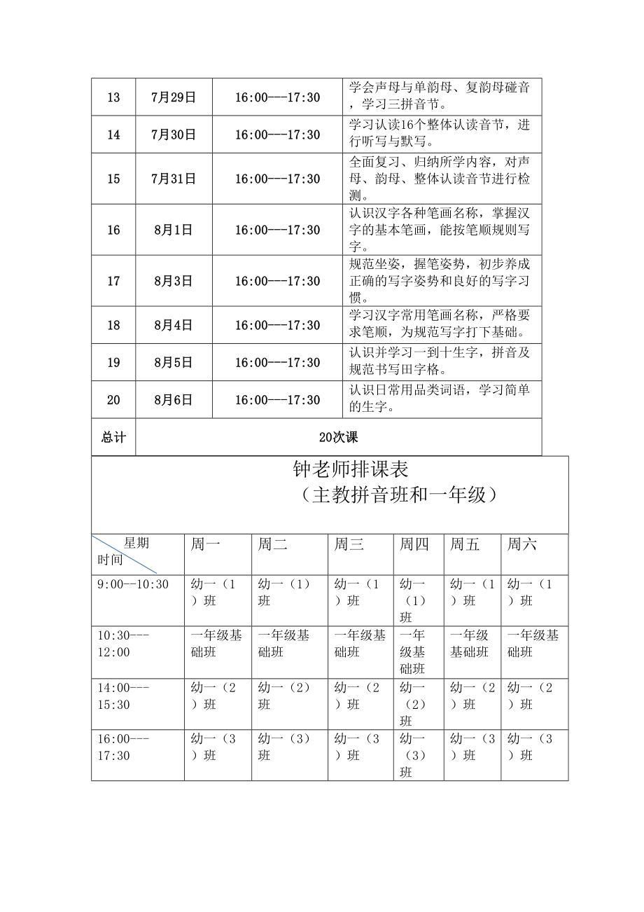 暑假教学计划幼升小拼音班.doc