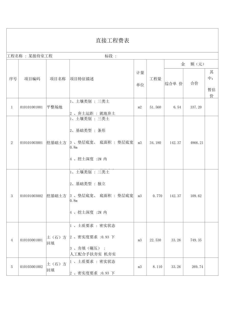 某接待室工程预算书.doc