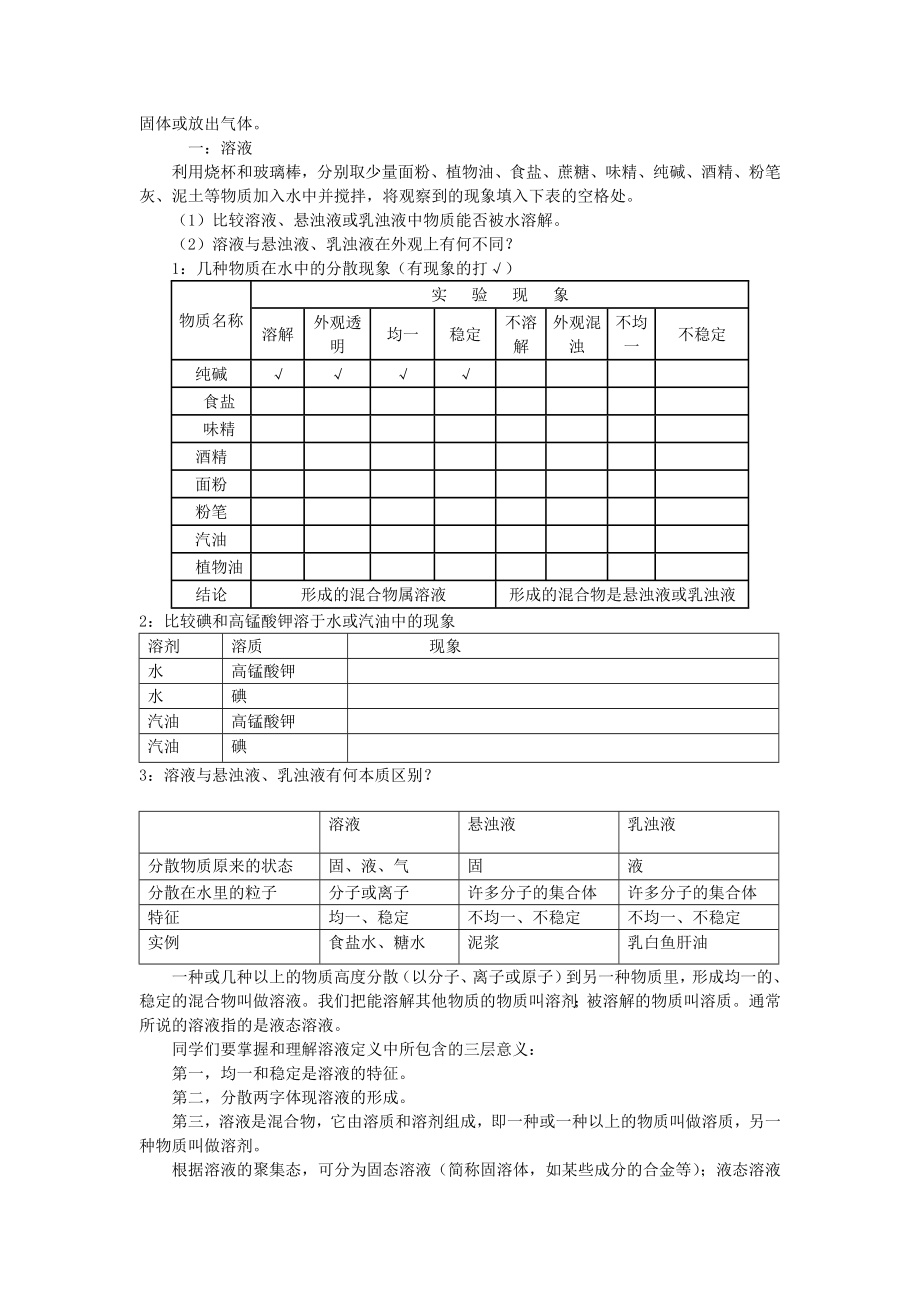 九年级化学第九单元溶液教案.doc