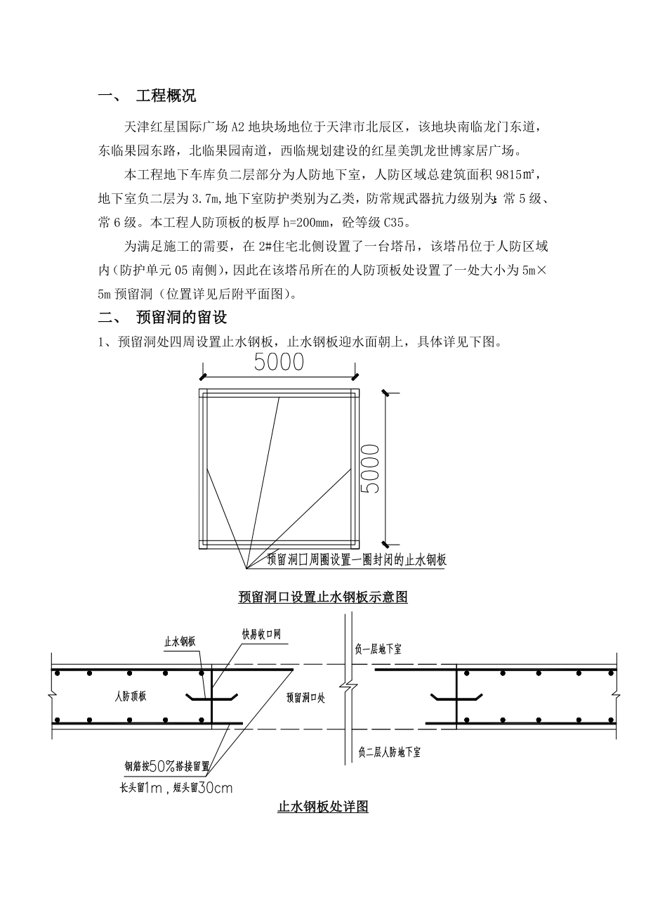 人防区域顶板预留洞封堵方案.doc