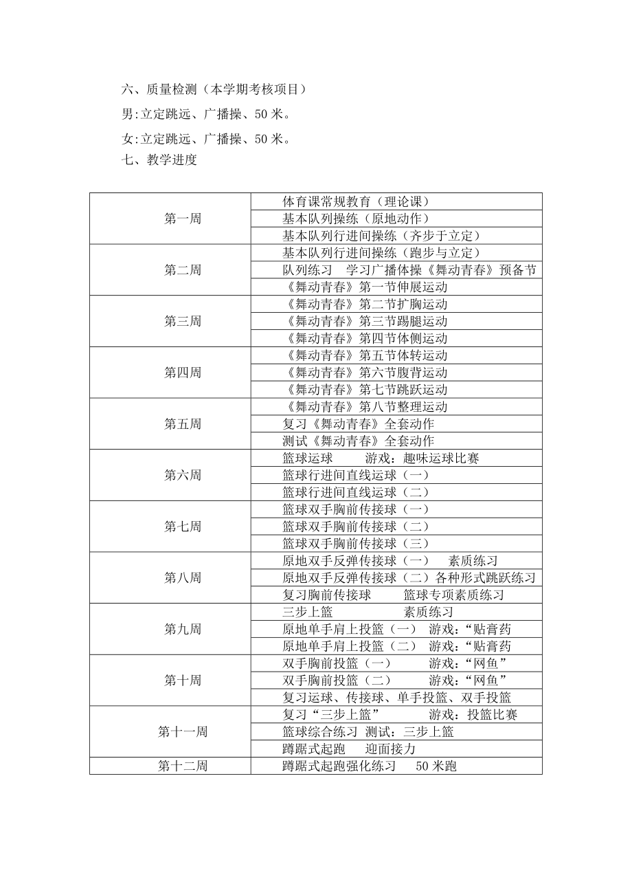 七年级上学期体育教学计划及进度表Word版.doc