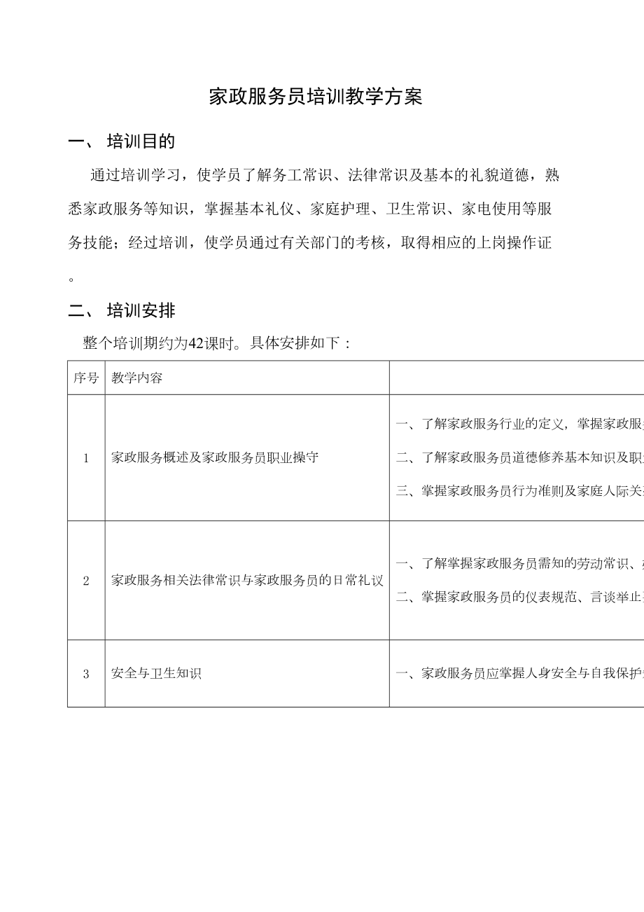 家政服务员培训教学计划.doc