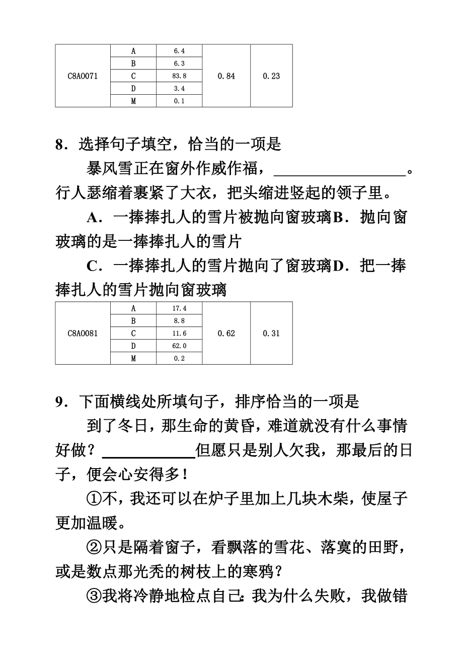 中学语文试卷A及监测各项数据对应.doc