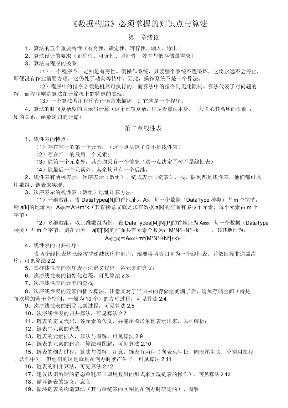 考研数据结构必须掌握知识点及算法打印版.doc