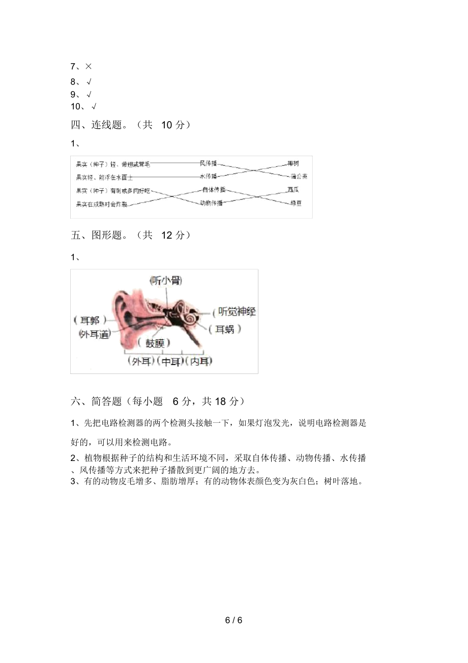 人教版四年级科学上册期末考试卷含答案.doc