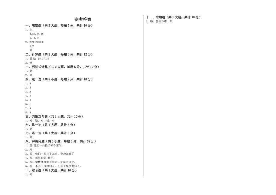 烟台市二年级数学下学期综合练习试题附答案.doc