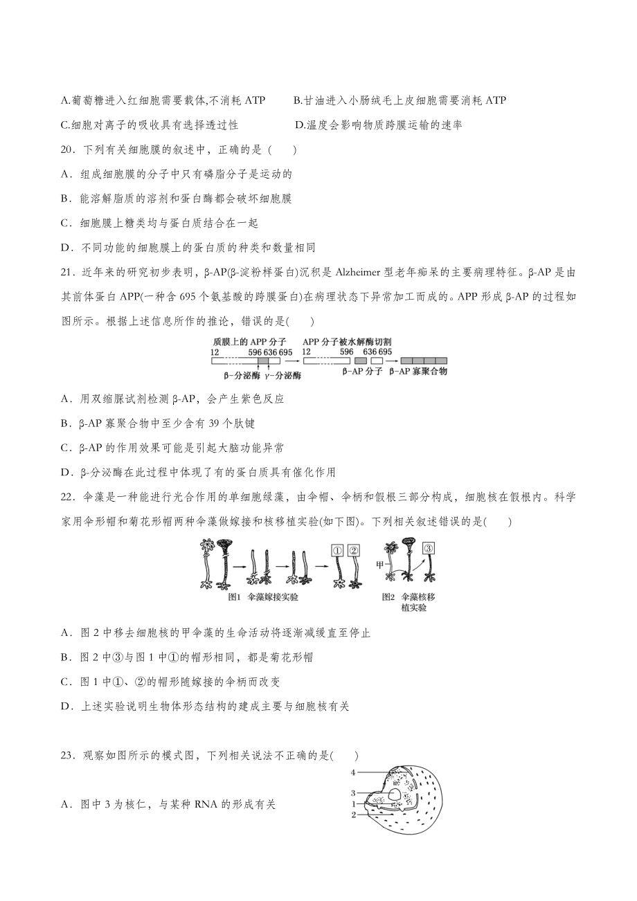 福建省连城县第一中学高一上学期月考二生物试题.doc