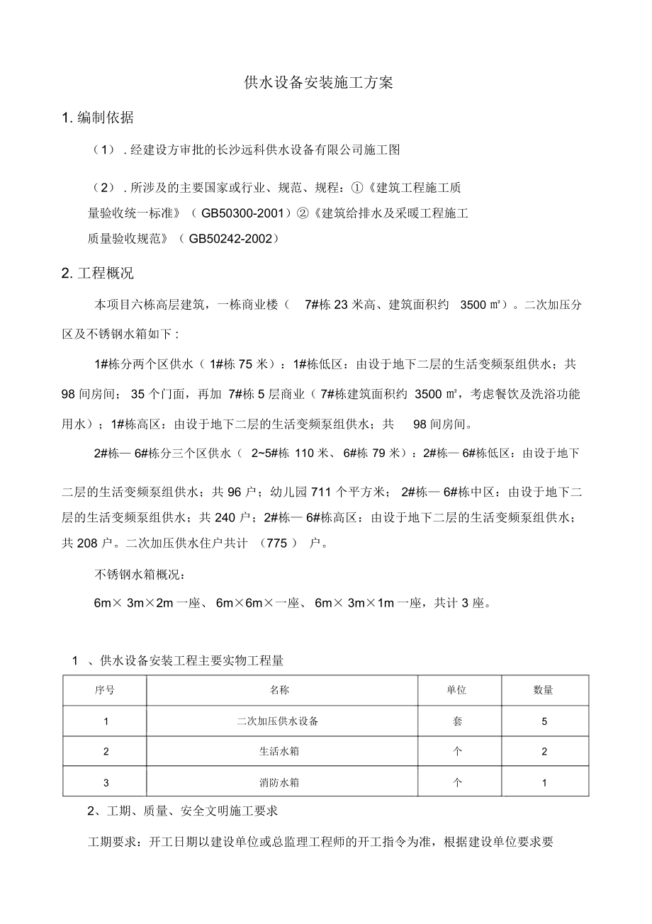 二次供水设备安装施工方案.doc