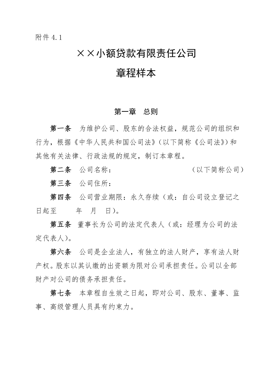 小额贷款公司章程.doc