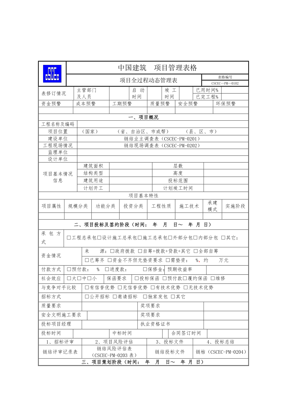 中国建筑项目管理表格.doc