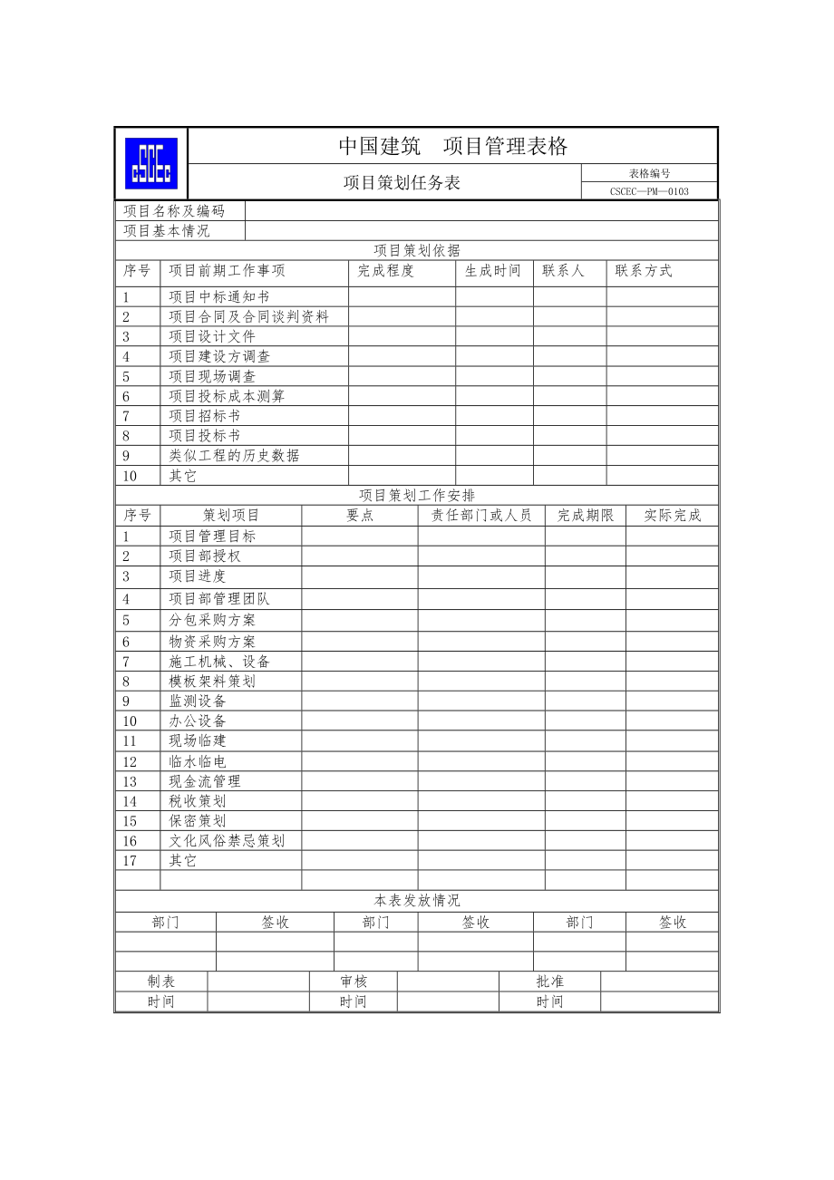 中国建筑项目管理表格.doc