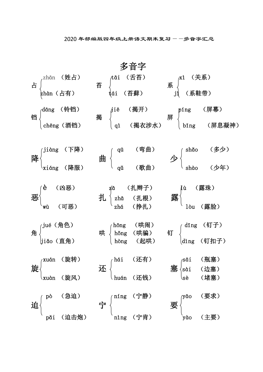 (部编版四年级上册语文)课本内多音字汇总.doc