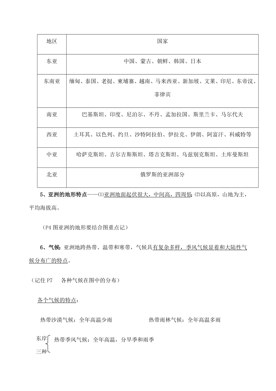 人教版七年级地理下册知识点归纳.doc