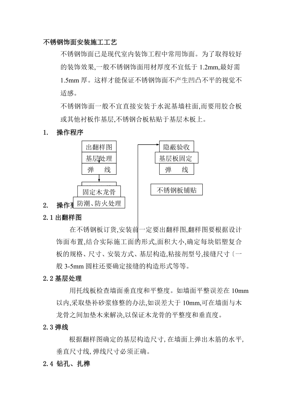 不锈钢饰面安装施工工艺设计方案.doc