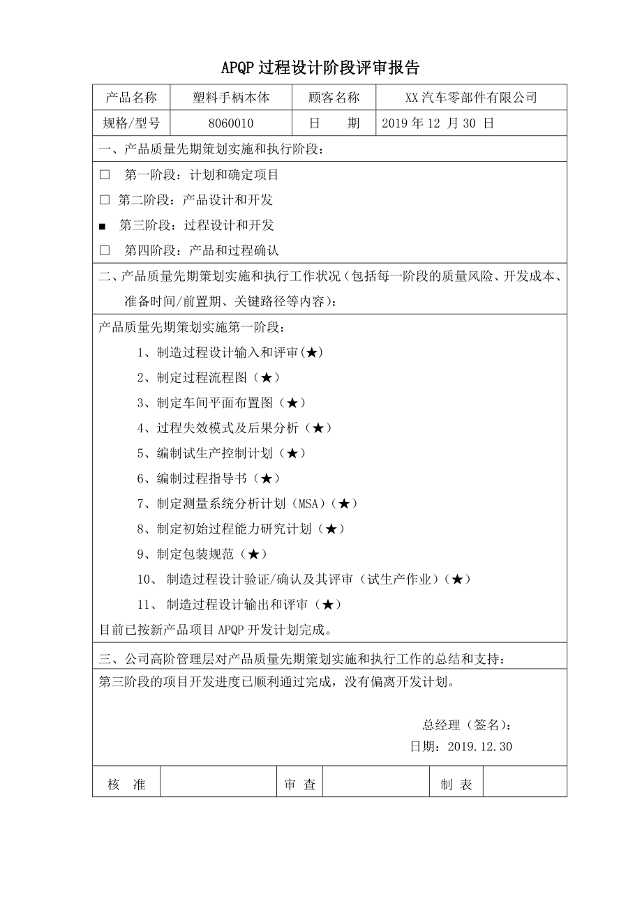 APQP过程设计阶段评审报告.doc