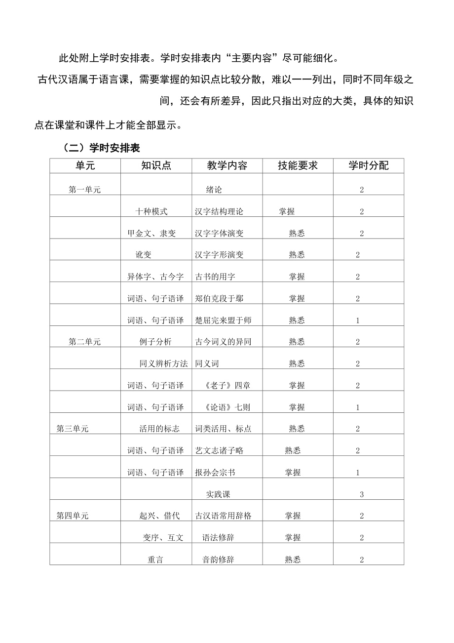 最新古代汉语课程教学计划教案.doc