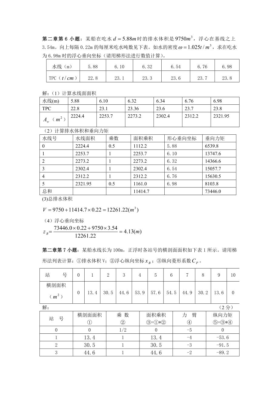 船舶静力学习题讲解1.doc