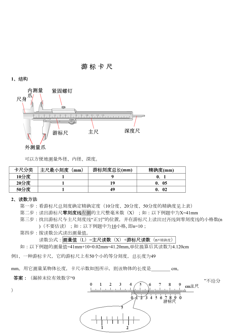 螺旋测微器游标卡尺读数练习带答案.doc