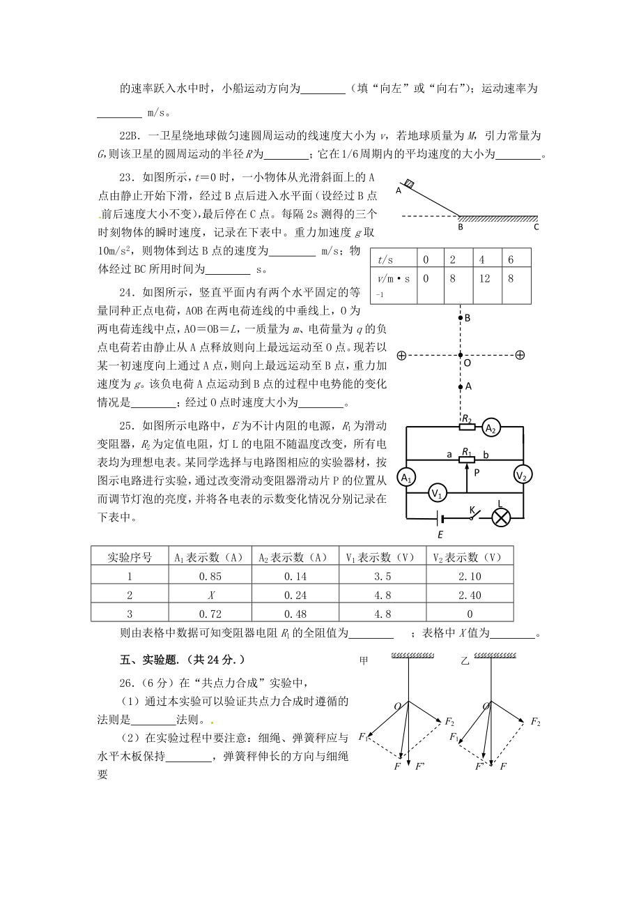 上海一模高中物理试卷及答案徐汇区Word版.doc