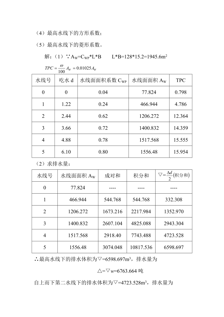 船舶j静力学(习题)第二章.doc