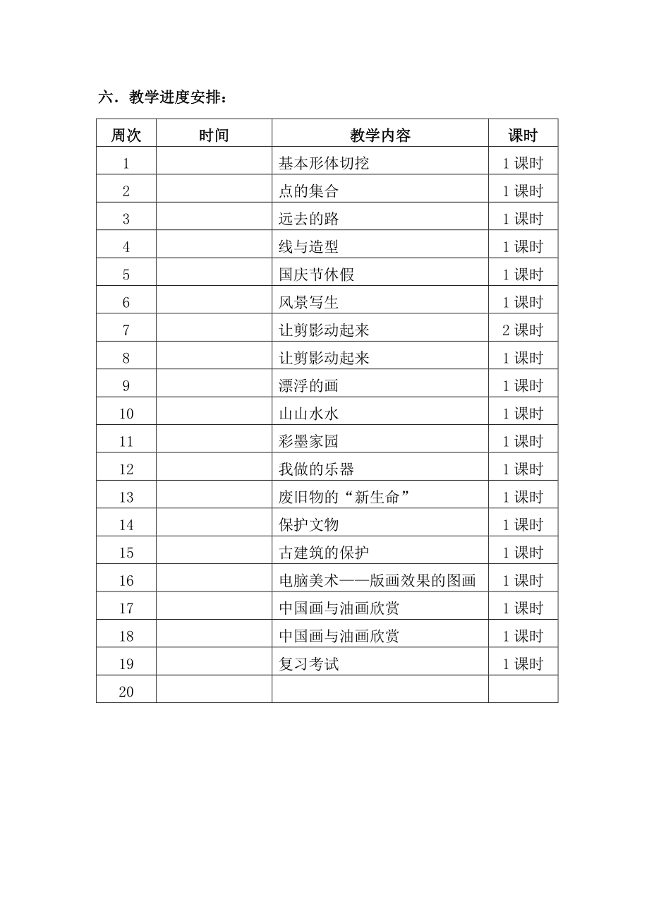 最新人教版小学六年级美术上册教学计划.doc