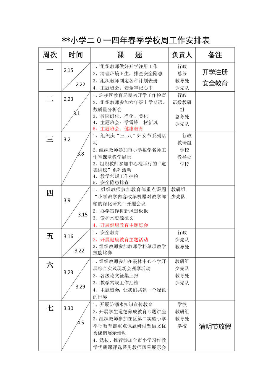 学校周工作安排表.doc