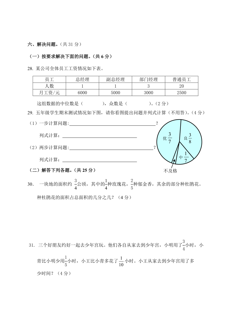 五年级数学下册五年级综合试卷.doc