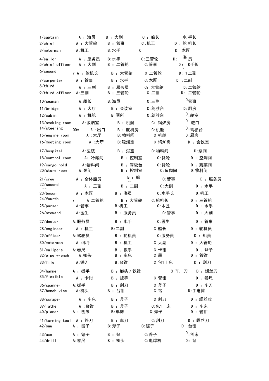 海员机工英语考试试题库单词.doc