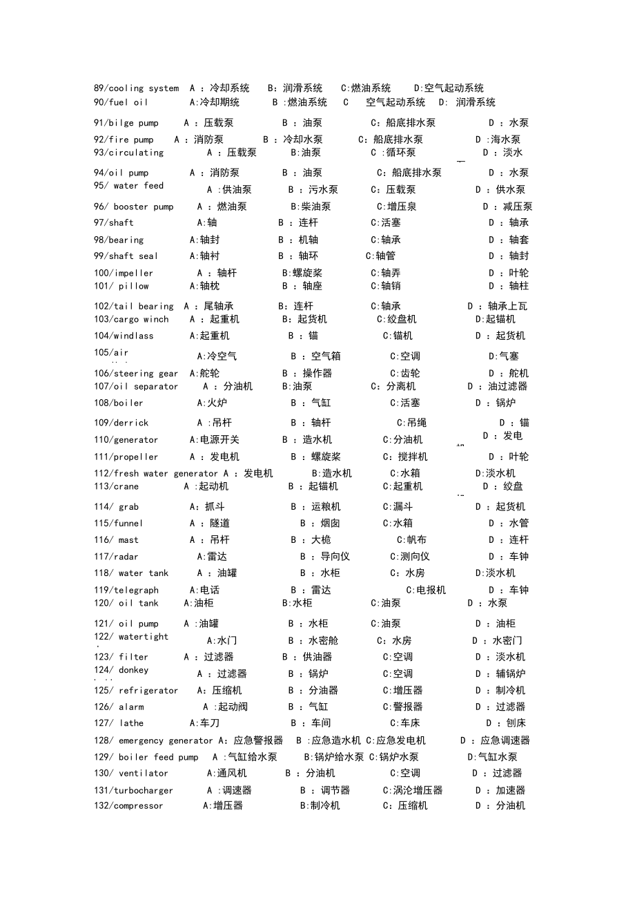 海员机工英语考试试题库单词.doc