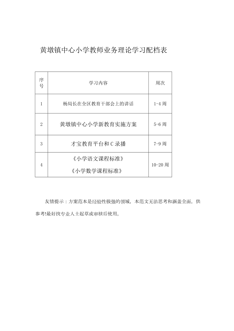 业务学习方案word参考模板.doc