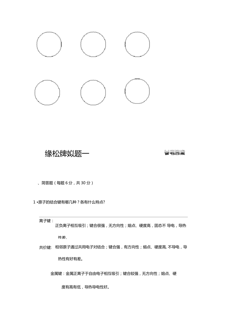 西工大材料学考研模拟题8套材料科学基础.doc