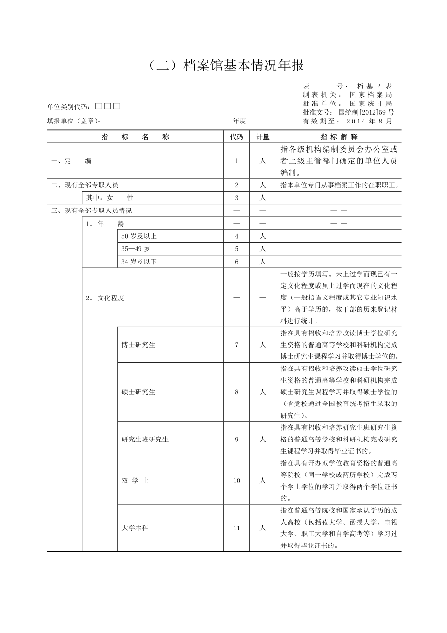 全国档案事业统计年报制度基层表指标解释.doc