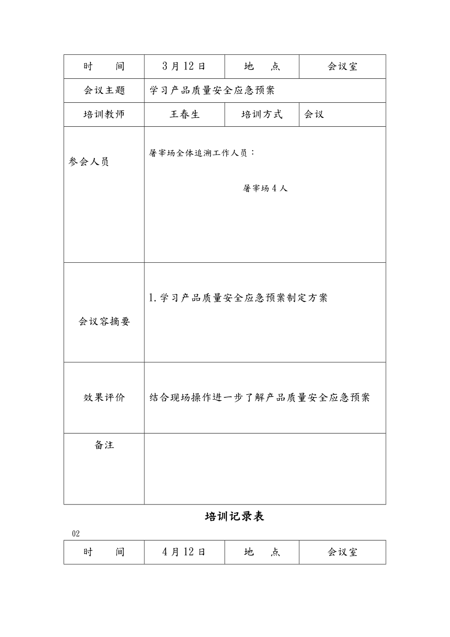 屠宰场追溯体系培训计划、记录文本.doc