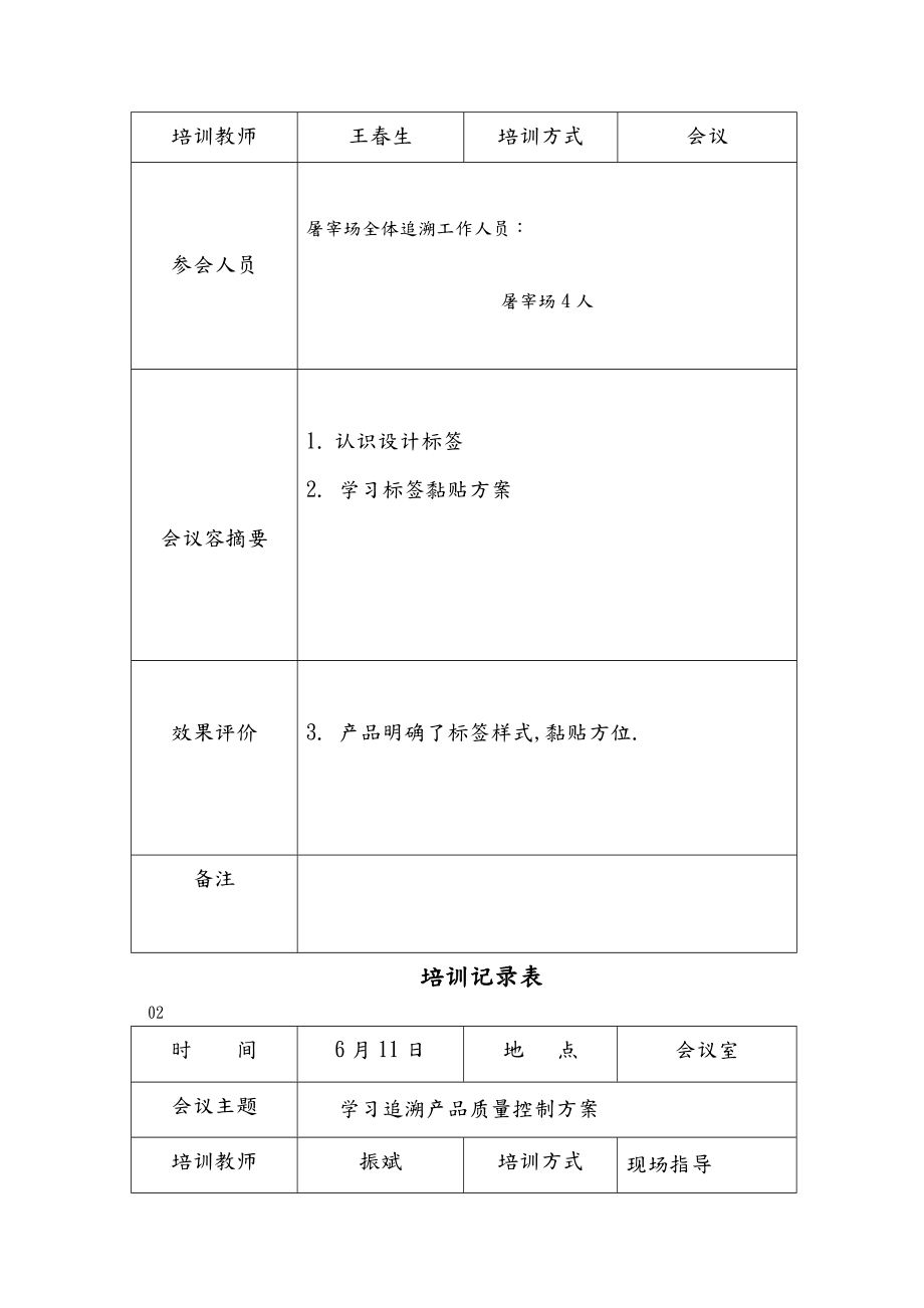 屠宰场追溯体系培训计划、记录文本.doc