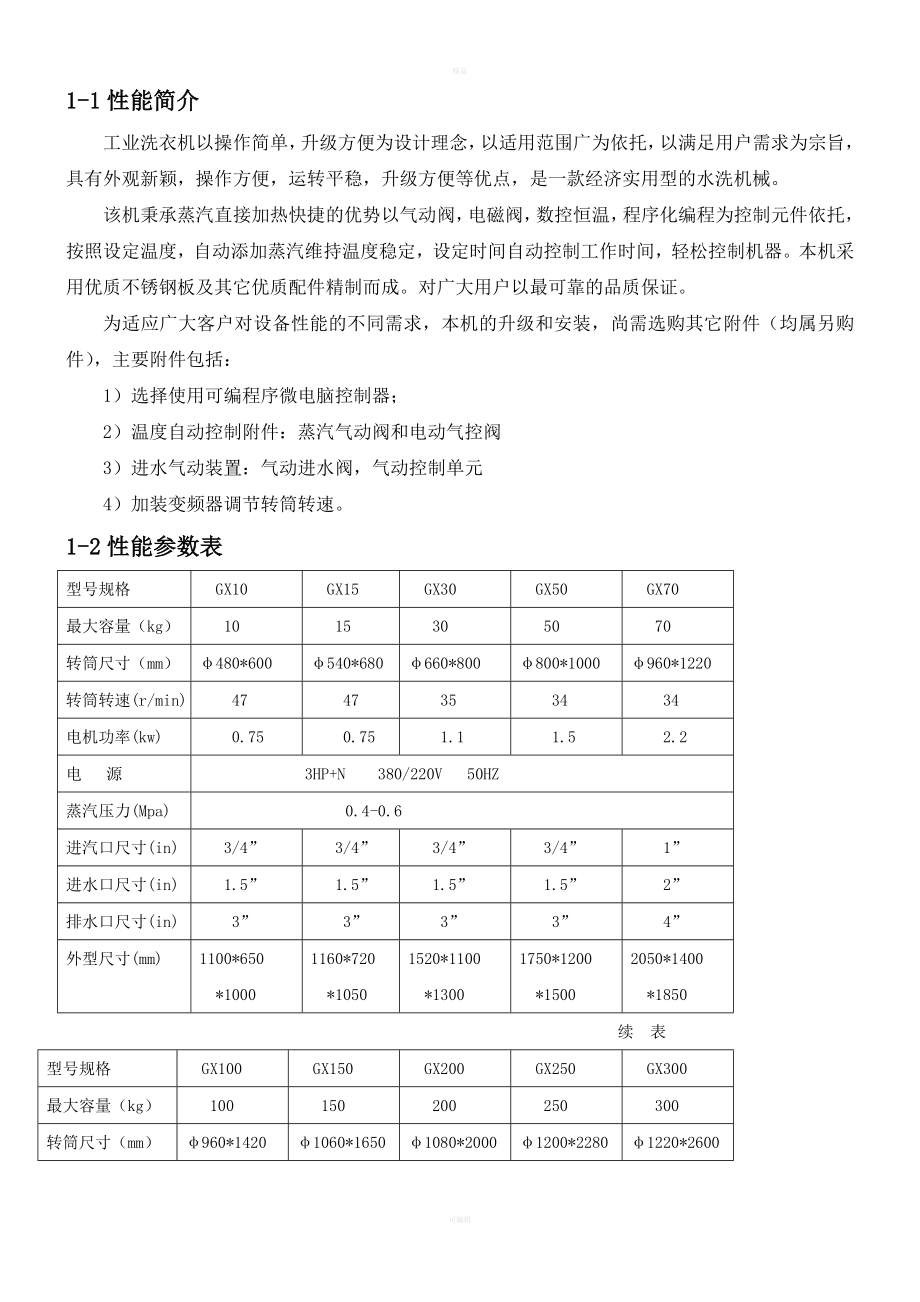 GX型工业洗衣机使用说明书工业洗衣机常见问题.doc