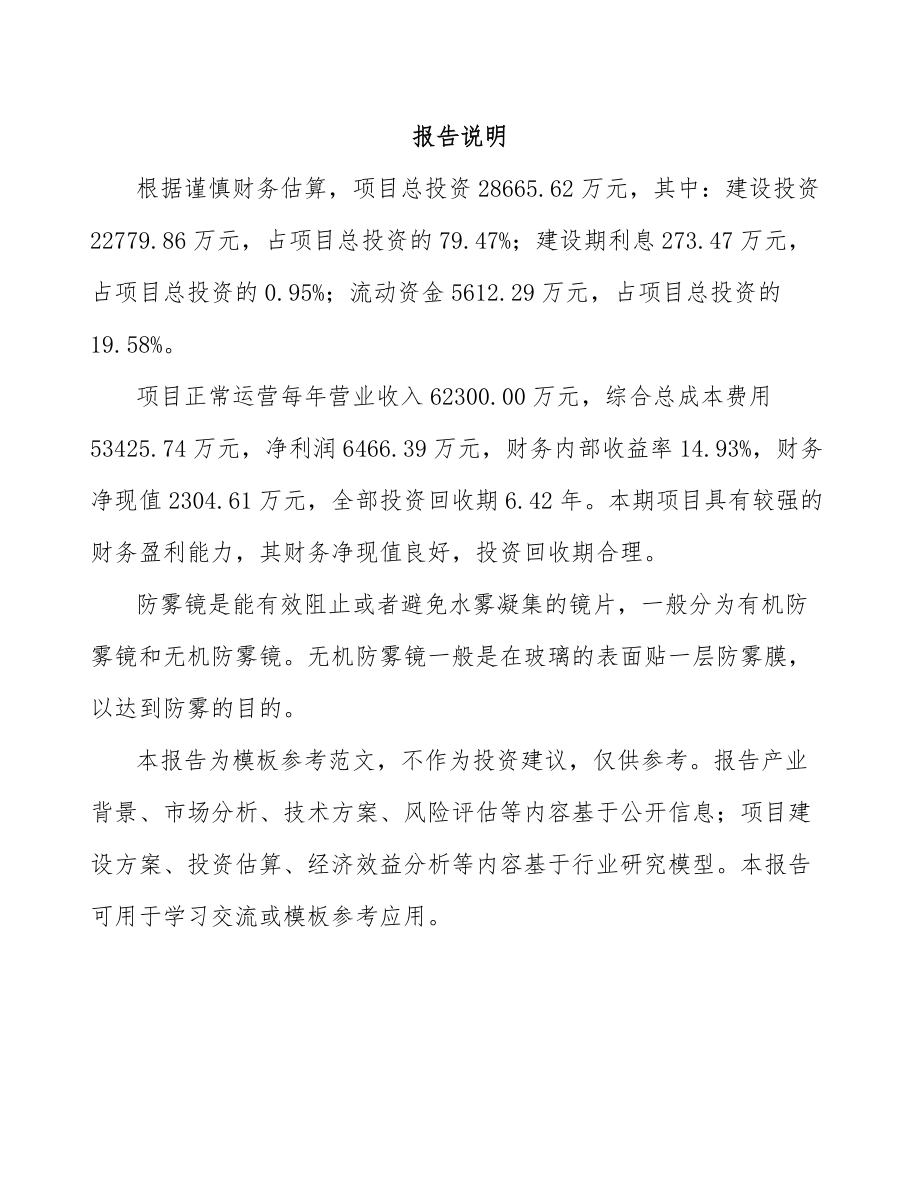 济南防雾镜项目商业计划书（范文模板）.doc