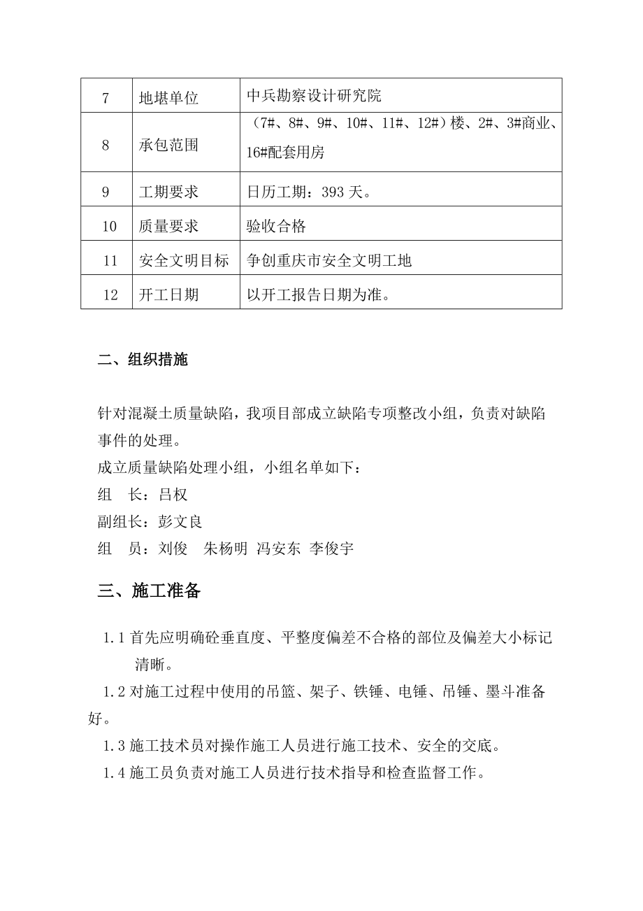 主体结构砼墙面垂直度、平整度修补专项处理方案.doc