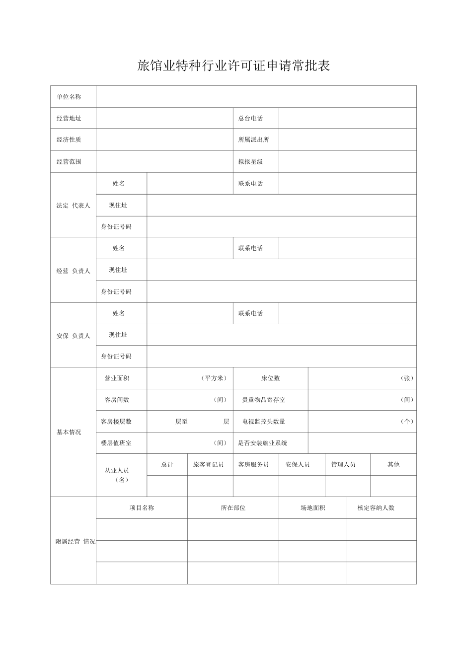 旅馆业特种行业许可证申请审批表.doc