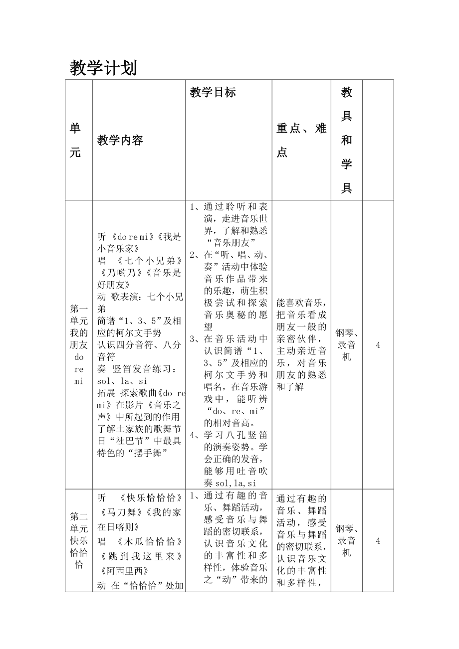 秋苏少版音乐三年级上册教学计划.doc