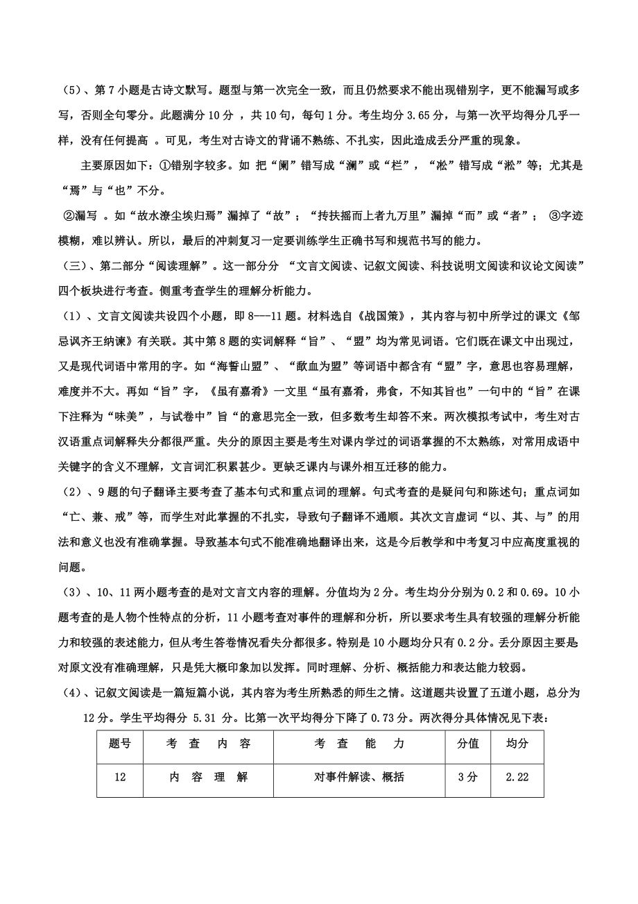 中考第二次模拟考试语文试卷分析.doc