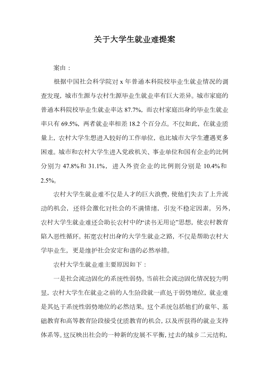 关于大学生就业难提案.doc