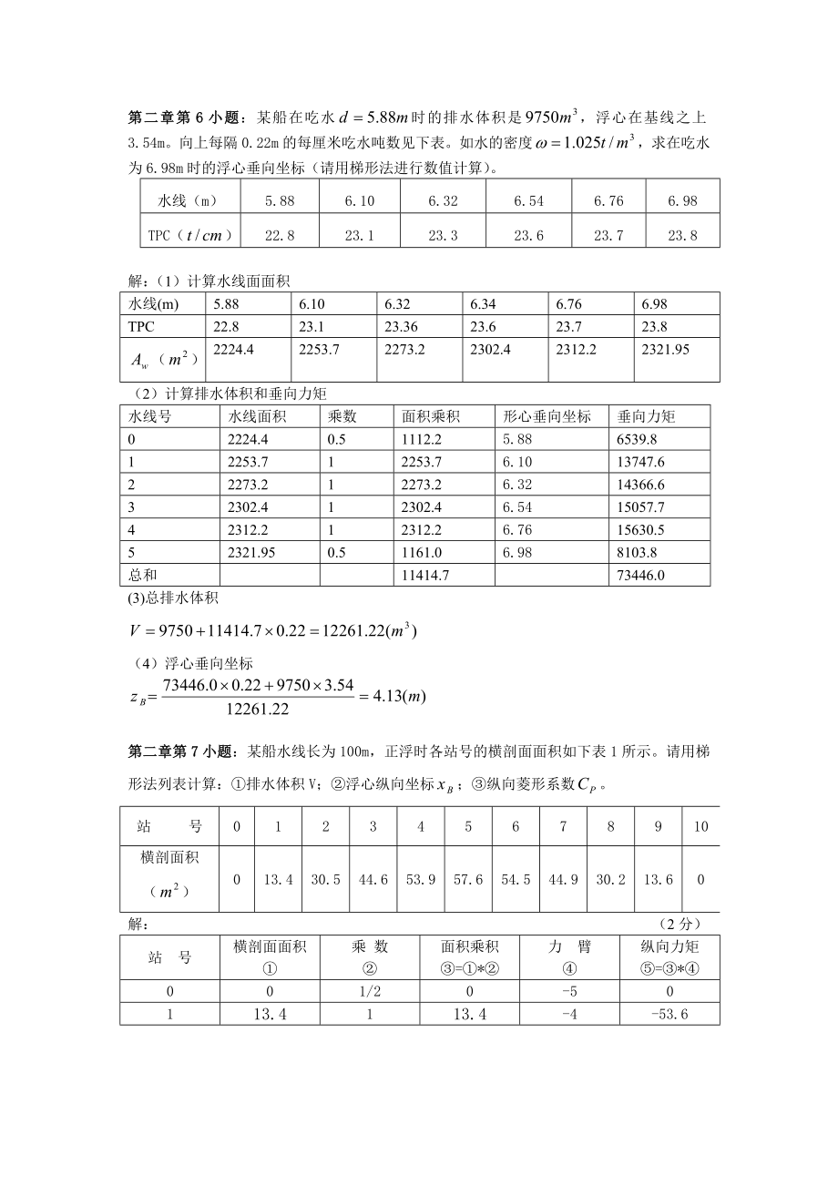 船舶静力学习题讲解.doc