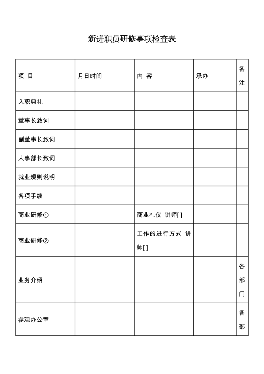 新进职员研修事项检查表.doc