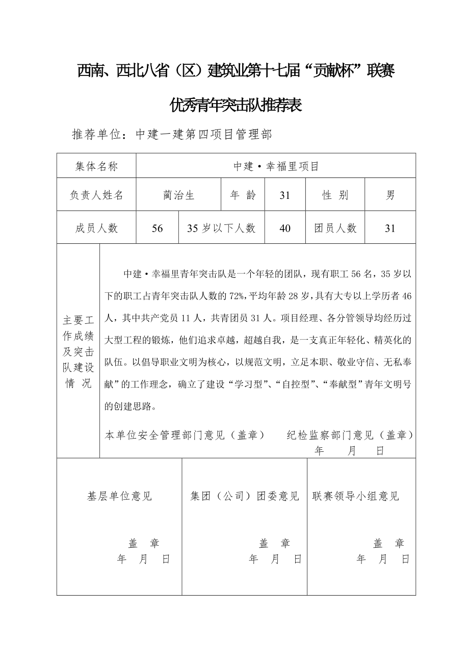 优秀青年突击队申报材料.doc