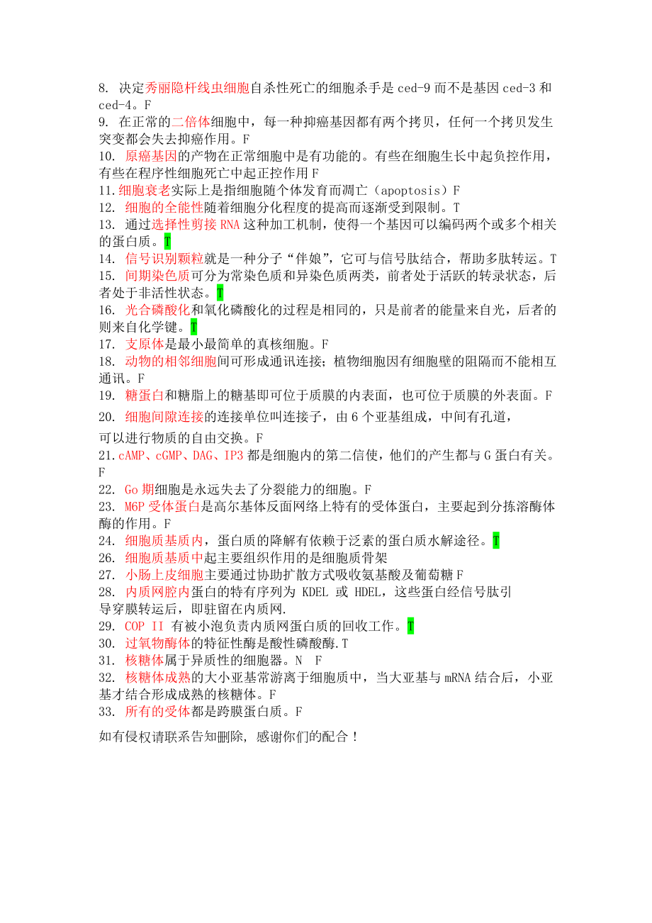 细胞生物学复习题选择+填空+判断有答案.doc