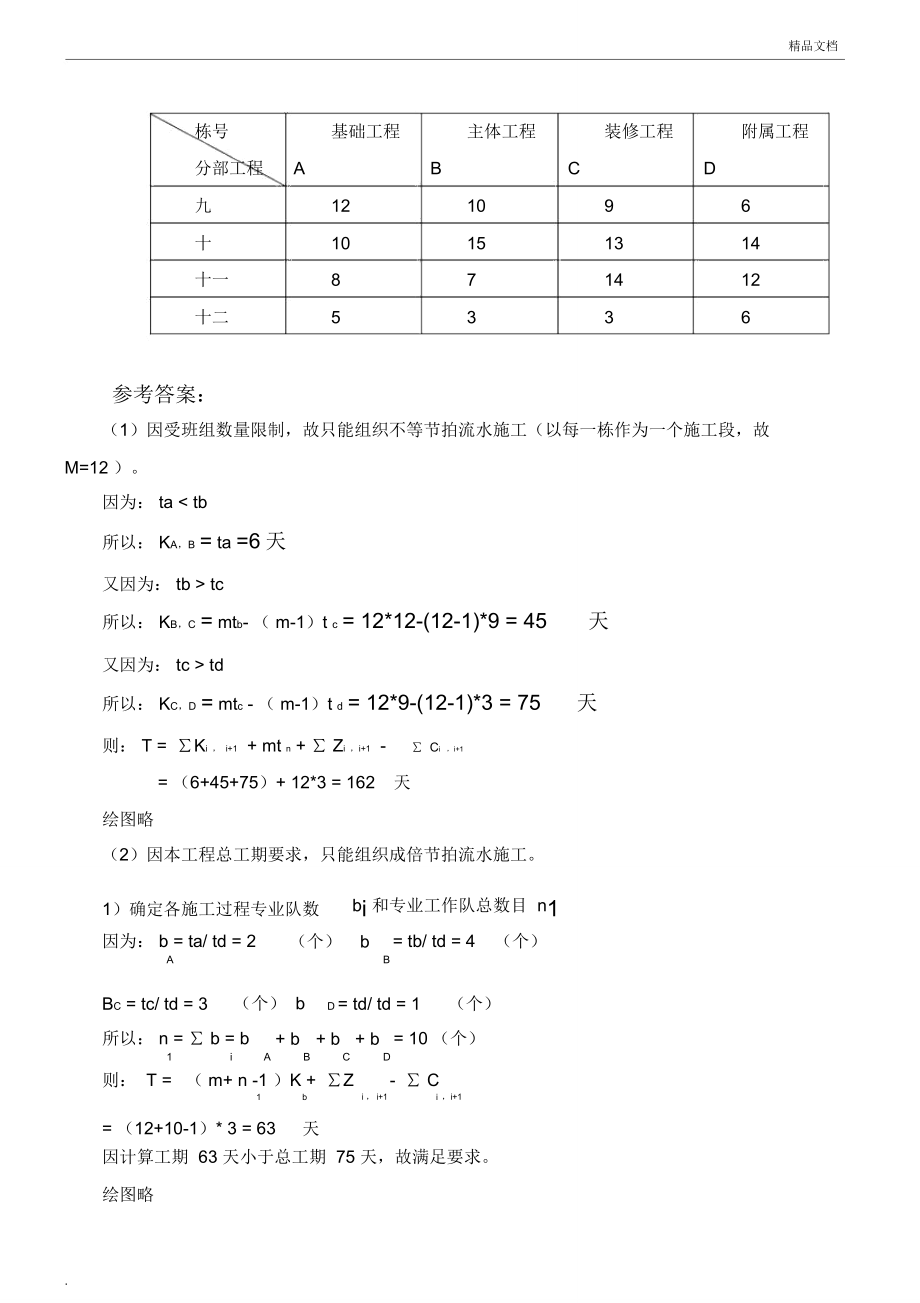 流水施工、网络计划典型例题.doc