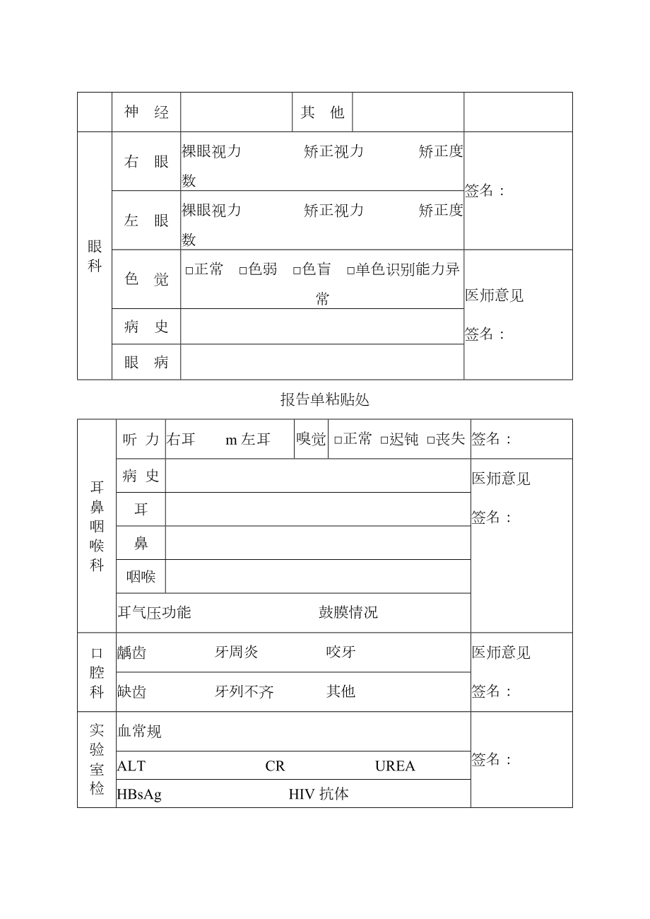 应征公民体格检查表.doc