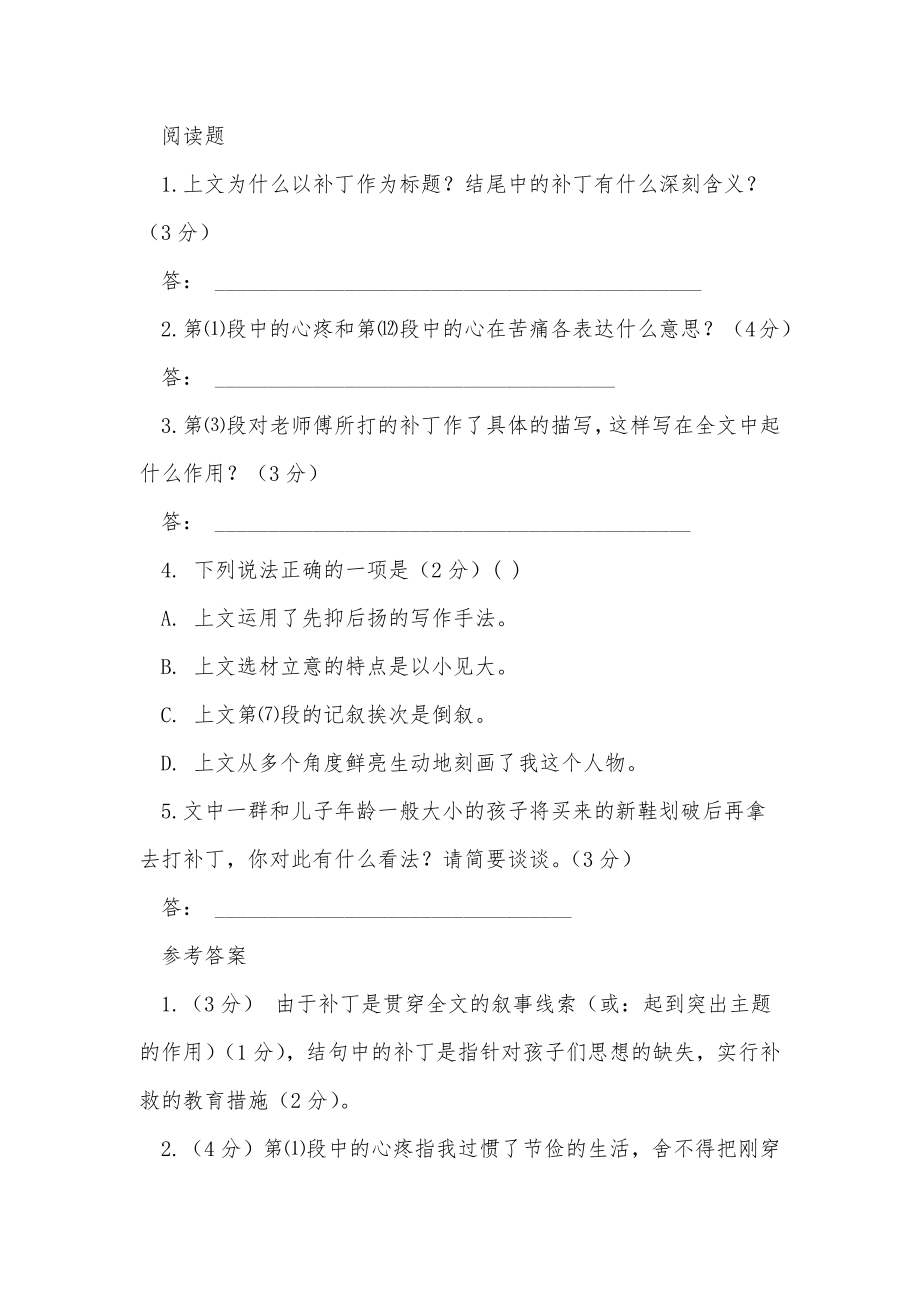 补丁现代文阅读答案.doc